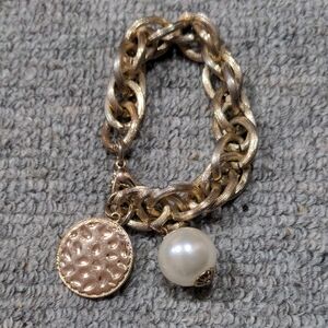 Gold Chain Bracelet with Pearl and Coin Charm